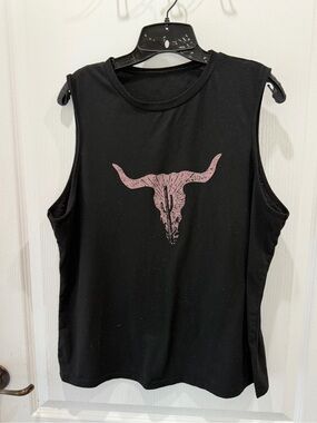 Womens Black Muscle Tank with Pink Longhorn Graphic
